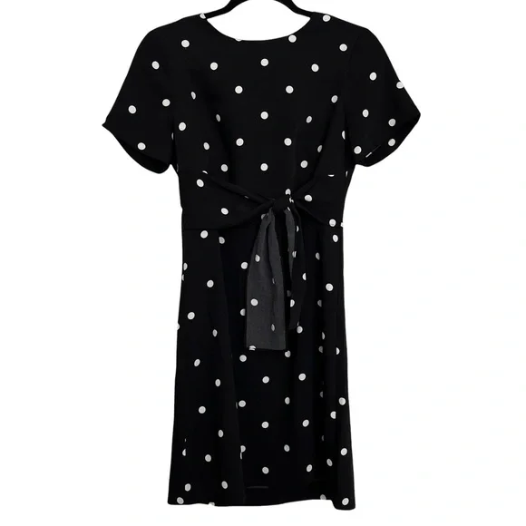 Ann taylor black and white polka dot shift dress tie waist 0